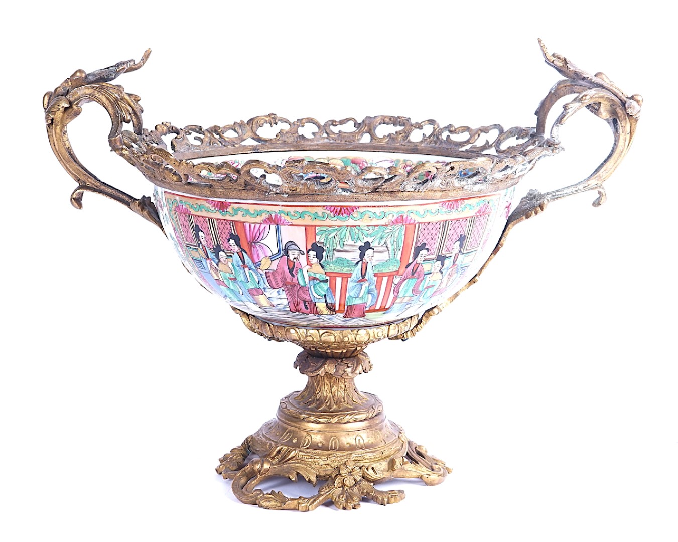 A CHINESE CANTONESE FAMILY ROSE PORCELAIN AND ORMOLU MOUNTED BOWL - Image 3 of 10