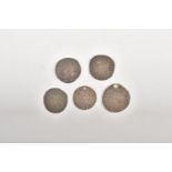 FIVE ENGLISH SILVER PENNIES (5)