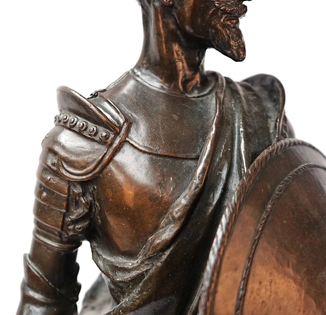 MERVYN HERAPATH (1864-1932); A BRONZE CAST OF A VICTORIAN GENTLEMEN DRESSED AS A KNIGHT,... - Image 5 of 12