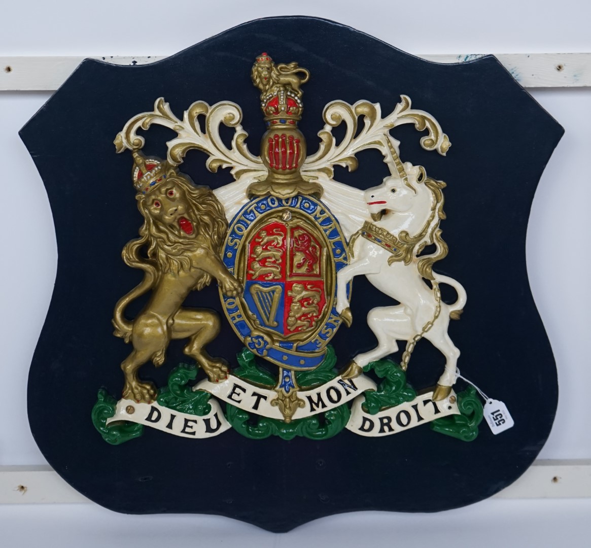 A QUEEN ELIZABETH II PAINTED ALLOY ROYAL COAT-OF-ARMS - Image 2 of 2