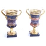 A PAIR OF ORMOLU MOUNTED DERBYSHIRE BLUE JOHN VASES