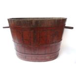 A FRENCH PAINTED STAVED WINE TREADING BASKET OR BUCKET