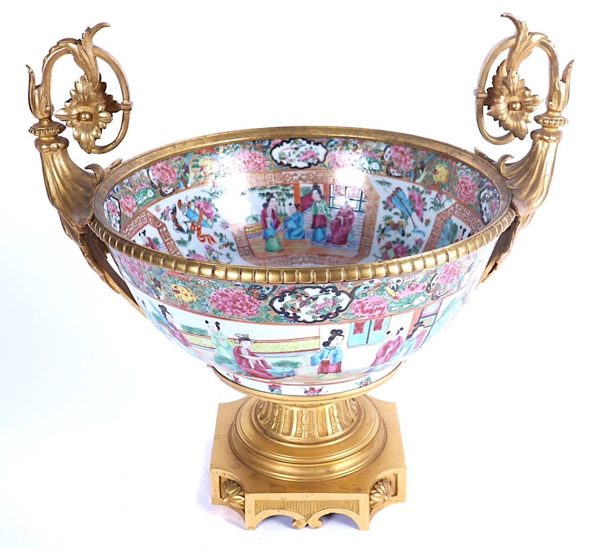 A CHINESE CANTONESE FAMILY ROSE PORCELAIN AND ORMOLU MOUNTED BOWL - Image 6 of 9