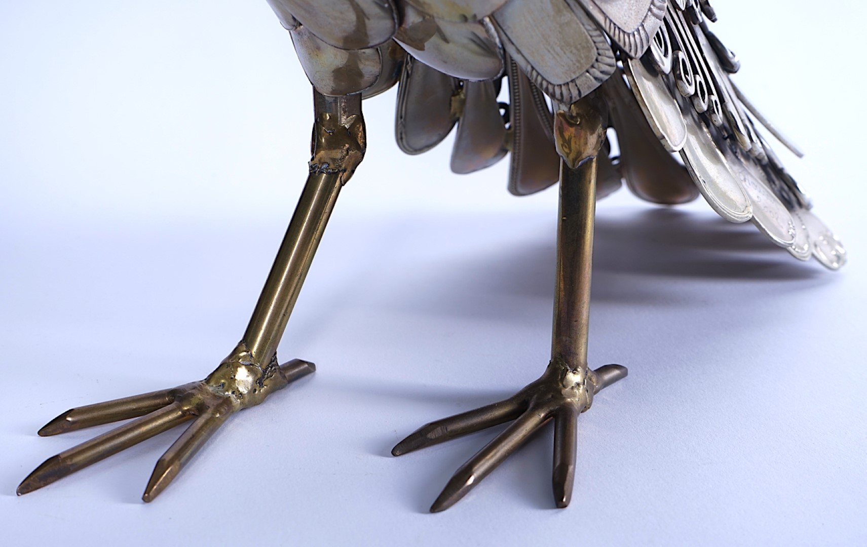 A NOVEL SILVER-PLATED MODEL PEACOCK - Image 9 of 9