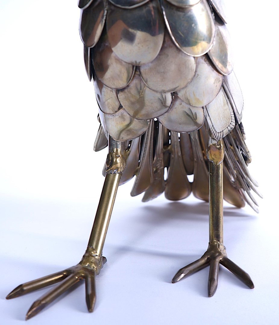 A NOVEL SILVER-PLATED MODEL PEACOCK - Image 6 of 9