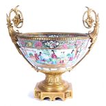 A CHINESE CANTONESE FAMILY ROSE PORCELAIN AND ORMOLU MOUNTED BOWL