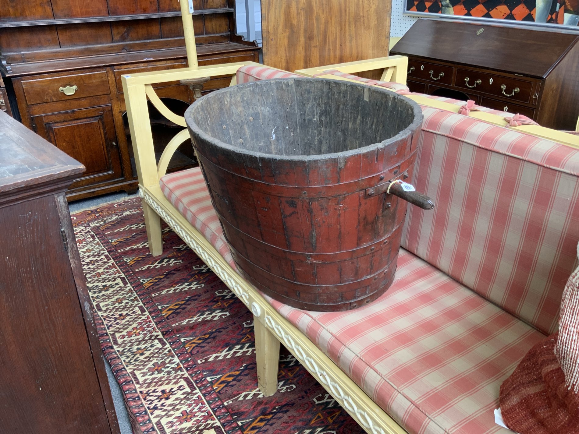 A FRENCH PAINTED STAVED WINE TREADING BASKET OR BUCKET - Image 2 of 11