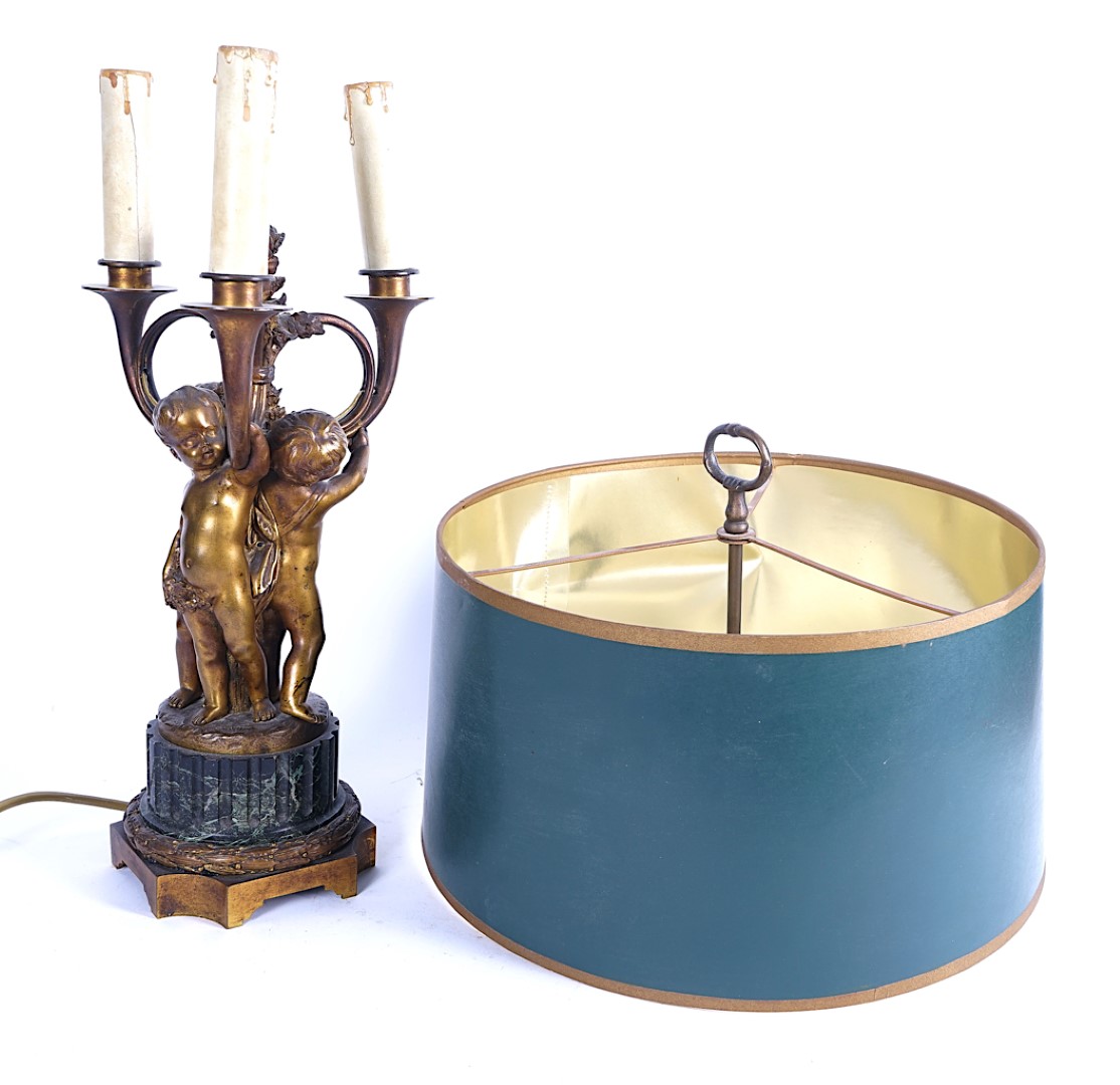 A FRENCH GILT-BRONZE MOUNTED VERDE-ANTICO MARBLE TABLE LAMP - Image 3 of 11