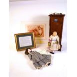 COLLECTABLES INCLUDING, A SPANISH CONCERT POSTER, TWO MODERN DOLLS, A WOODEN STAINED PINE...