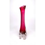 VAL ST LAMBERT; A BELGIAN PINK GLASS VASE