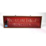 A EARLY 20TH CENTURY RED GLASS SIGN FOR MACFARLANE. LANG AND CO BISCUITS