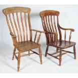 A MATCHED PAIR OF 19TH CENTURY ASH AND ELM OPEN ARMCHAIRS (2)