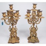 A PAIR OF FRENCH GILT METAL CANDELABRA (2)