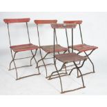 A SET OF FOUR MID 20TH CENTURY FOLDING METAL AND HARDWOOD CAFE CHAIRS (4)