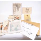 A SELECTION OF MOSTLY JAPANESE WATERCOLOURS AND PRINTS OF FIGURES, ANIMALS AND SUNDRY (QTY)