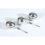 THREE SILVER NOVELTY CRUETS AND TWO SPOONS (5)