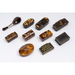 A FRENCH PIQUE-POINT INLAID TORTOISESHELL SNUFF AND EIGHT OTHER TORTOISESHELL BOXES (10)