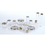 A SILVER MOUNTED FACETED GLASS DOUBLE-ENDED SCENT BOTTLE AND TWELVE FURTHER ITEMS (13)