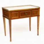 AN EARLY 19TH CENTURY FRENCH MARBLE TOPPED GILT METAL MOUNTED MAHOGANY THREE DRAWER WASHSTAND