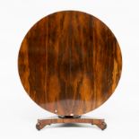 A REGENCY ROSEWOOD CIRCULAR SNAP TOP BREAKFAST TABLE ON TREFOIL BASE