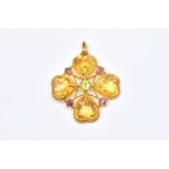 A GOLD, CITRINE, PERIDOT AND PINK TOURMALINE PENDANT