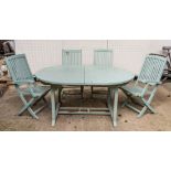 A BLUE PAINTED HARDWOOD EXTENDING GARDEN TABLE (5)