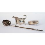 A SILVER SAUCEBOAT AND TWO FURTHER ITEMS (3)