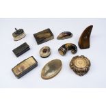 A GROUP OF SIX HORN MOUNTED SNUFF BOXES AND OTHER CONTAINERS (10)