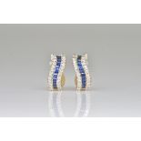 A PAIR OF 18CT WHITE GOLD, SAPPHIRE AND DIAMOND EARCLIPS