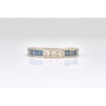 AN 18CT WHITE GOLD, SAPPHIRE AND DIAMOND HALF ETERNITY RING