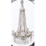 AN ENGLISH SILVERED-METAL MOUNTED GLASS LUSTRE CHANDELIER