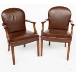A PAIR OF GEORGE II STYLE HUMP BACK OPEN ARMCHAIRS (2)