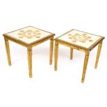 A PAIR OF ITALIAN SQUARE PARCEL GILT OCCASIONAL TABLES (2)