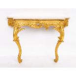 AN 18TH CENTURY STYLE MARBLE TOPPED GILT CONSOLE TABLE