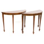 A PAIR OF GEORGE III STYLE MAHOGANY SEMI-ELLIPTIC CONSOLE TABLES (2)