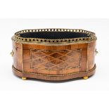 A FRENCH LOUIS XVI STYLE GILT-METAL MOUNTED TULIPWOOD AND MARQUETRY JARDINIERE