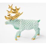 A HEREND GREEN FISHNET MODEL OF A REINDEER