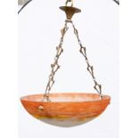 A FRENCH GILT-METAL MOUNTED OPAQUE GLASS PLAFFONIER OR HANGING DISH LIGHT