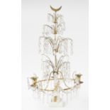 A SWEDISH BRASS AND WHITE MARBLE MOUNTED THREE LIGHT CANDELABRUM