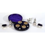 A SET OF FOUR VICTORIAN SILVER SALTS AND FURTHER CONDIMENTS (11)