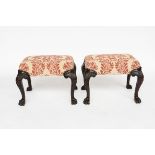 A PAIR OF GEORGE II STYLE BALL AND CLAW RECTANGULAR FOOTSTOOLS (2)
