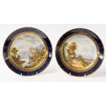 A PAIR OF SEVRES- STYLE BLUE GROUND PLATES (2)
