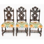 A SET OF THREE 19TH CENTURY CARVED OAK SIDE CHAIRS OF JACOBEAN DESIGN (3)