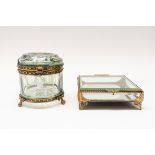 TWO GILT-METAL MOUNTED GLASS JEWELLERY BOXES (2)