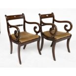 A PAIR OF LATE REGENCY MAHOGANY ARMCHAIRS OR CARVERS (2)
