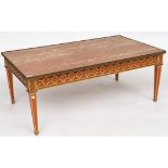 A MARBLE TOPPED GILT-METAL MOUNTED RECTANGULAR COFFEE TABLE