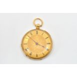 A GOLD CASED, KEY WIND OPENFACED FOB WATCH