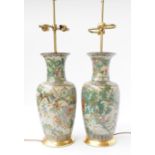 A PAIR OF CRACKLE GLAZE ASIAN VASES CONVERTED TO LAMPS