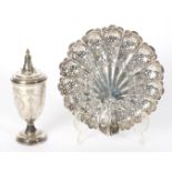 A LATE VICTORIAN SILVER DISH AND A SILVER SUGAR CASTER (2)