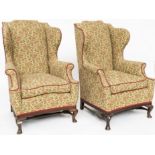 A PAIR OF QUEEN ANNE STYLE WINGBACK ARMCHAIRS (2)